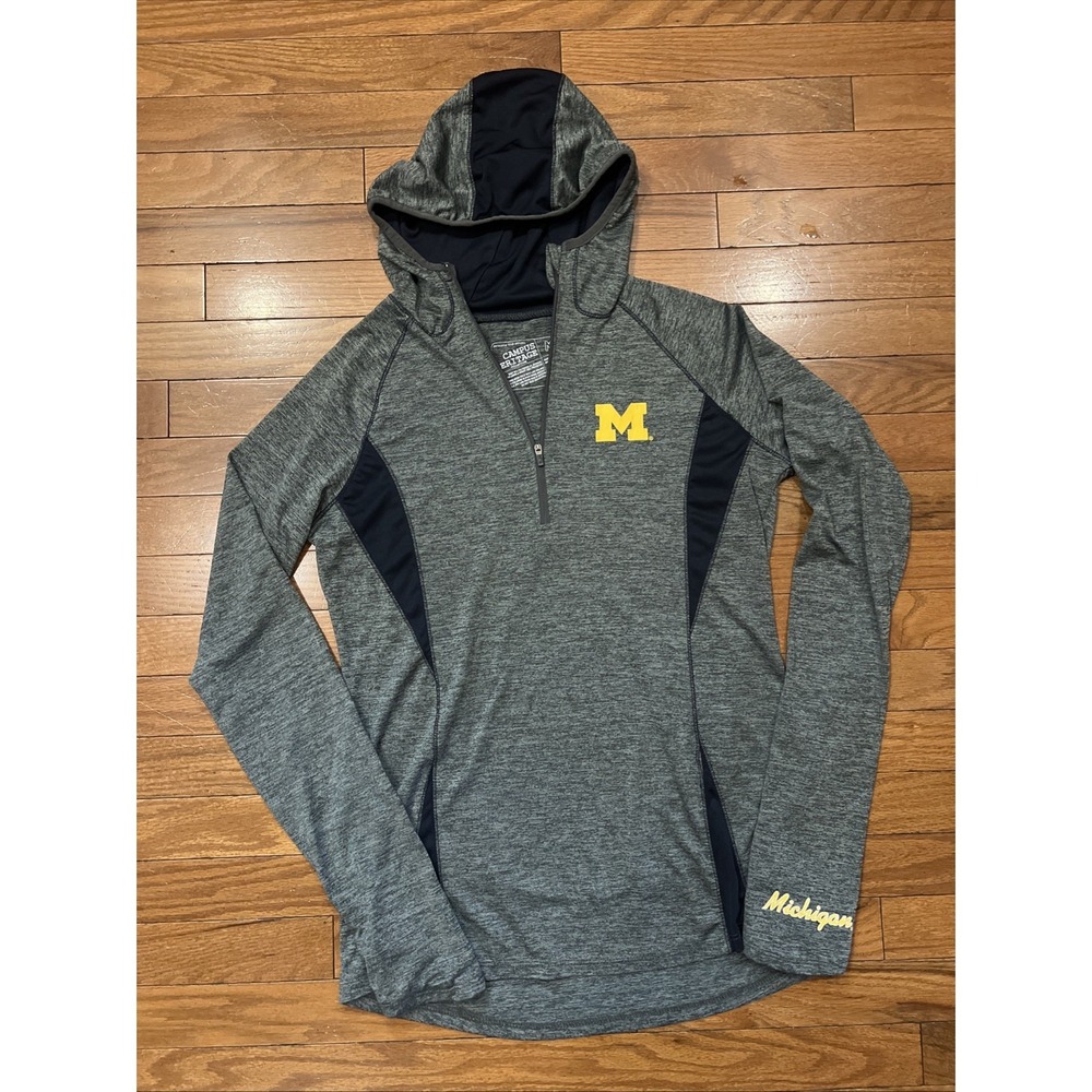 Michigan Wolverines Women's Hooded 1/4 Zip Performance Pullover Medium Gray